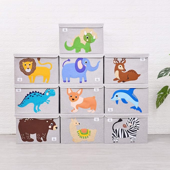 Foldable Large Kids Toy Chest with Flip-Top Lid, Collapsible Fabric Animal Toy Storage Organizer/Bin/Box/Basket/Trunk for Toddler, Children and Baby Nursery (Zebra)