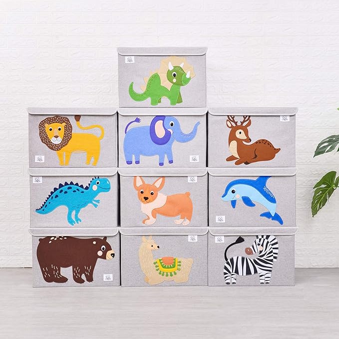 Foldable Large Kids Toy Chest with Flip-Top Lid, Collapsible Fabric Animal Toy Storage Organizer/Bin/Box/Basket/Trunk for Toddler, Children and Baby Nursery (Dog)