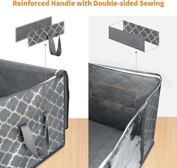 90L Large Storage Bags, 6 Pack Clothes Storage Bins Closet Organizers | Foldable Storage Containers, with Reinforced Handle, for Clothing, Blanket, Comforters, Bed Sheets, Pillows and Toys,Pattern