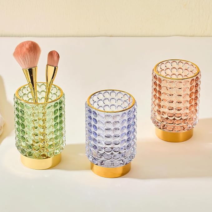 Makeup Brush Holder Organizer,Toothbrush Holders,Desk Pen Pencil Holder,Multifunctional Vintage Glass Brush Cup(A38-2-US/Green/L)