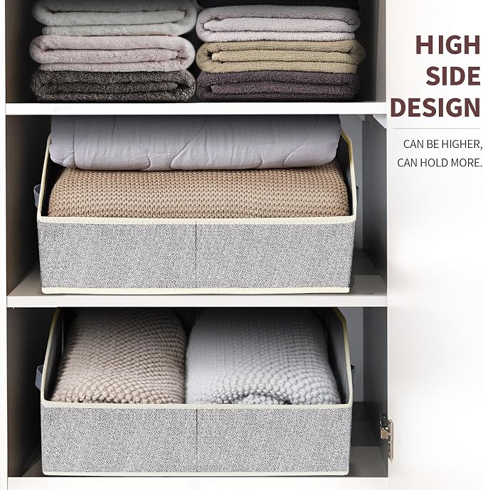 Homsorout Closet Baskets for Shelves Trapezoid - Decorative Storage Baskets with Handle, Closet Bins for Organization, Shelf Storage Bins for Clothes, Books, Home, Office, 10 Pack, Light Gray