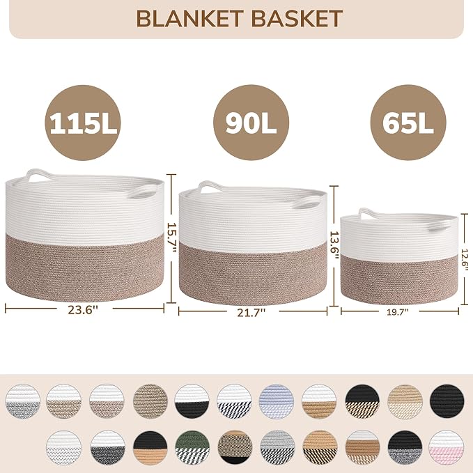 INDRESSME 115L Extra Large Rope Basket, Organizing Storage for Nursery Living Room Home Décor., Decorative Woven Laundry Basket, Towel, Gift Baskets, Blue
