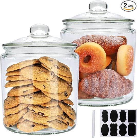 Accguan 1-Gallon Food Storage Containers,Glass Cookie Jar with Lid,Glass Jars for Bath Salts,Flour,Spices,Halloween Candy,Detergent,Kitchen Storage,Holiday Decoration Jars,DIY Gifts,2pcs