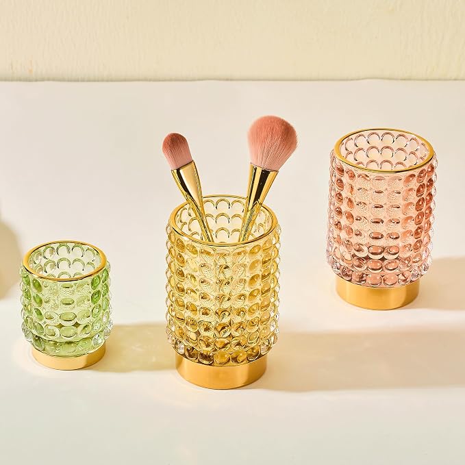 Makeup Brush Holder Organizer,Toothbrush Holders,Desk Pen Pencil Holder,Multifunctional Vintage Glass Brush Cup(A38-5-US/Green/S)