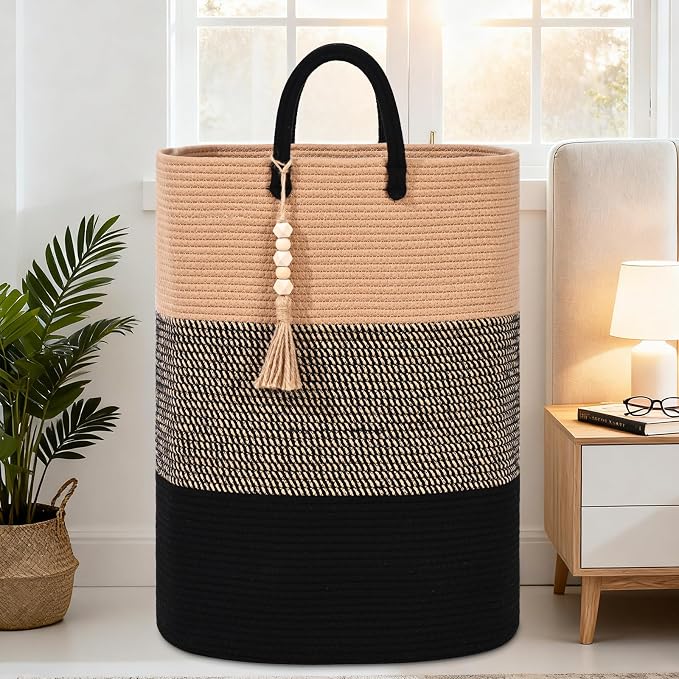 Woven Laundry Basket for Clothes, 100 L Large Rectangle Laundry Hampers, Nursery Storage Basket for Toys, Tall Dirty Clothes Hamper for Bedroom Aesthetic, Bathroom, Laundry Room