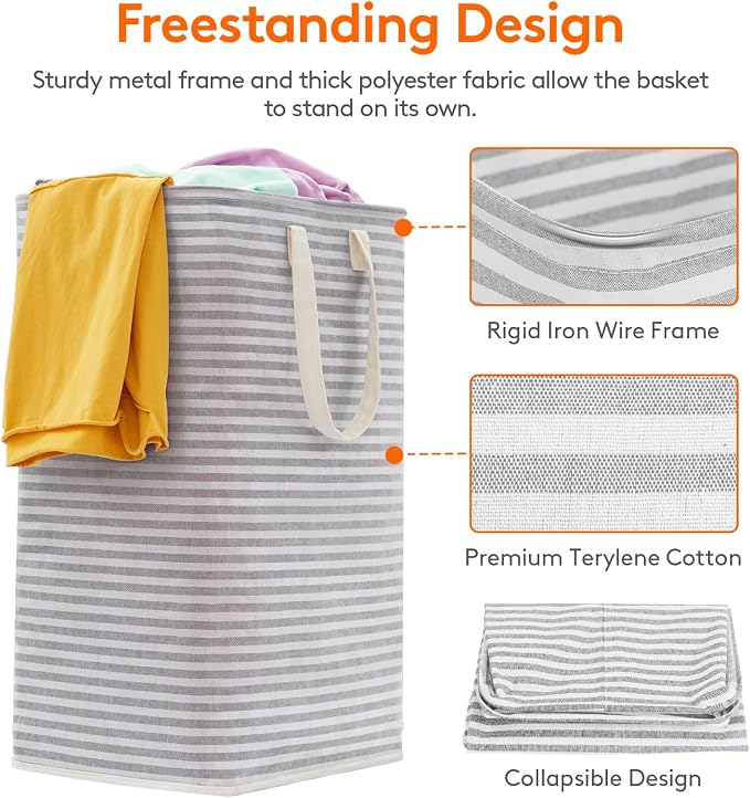 Lifewit 2 Pack Laundry Basket 80L Each, Collapsible Clothes Hamper with Reinforced Handles, Freestanding Waterproof Design for Bedroom and Laundry Room, Grey&Pink 160L Total