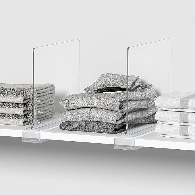 10 PCS Shelf Dividers for Closet Organization Acrylic Clear Closet Shelf Divider for Wooden Shelving Suitable for Wooden or Vertical Shelves Or Bedroom, Kitchen and Office