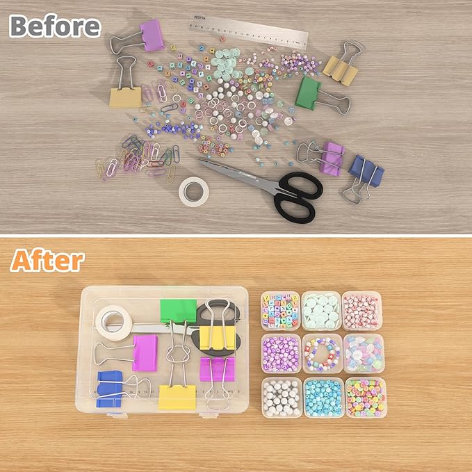Mathtoxyz Bead Organizer Box, 90Pcs Small Bead Organizers and Storage Plastic Cases Mini Clear Bead Storage Containers Boxes with Hinged Lid and Rectangle for Bracelet Making DIY Jewelry Craft Nail
