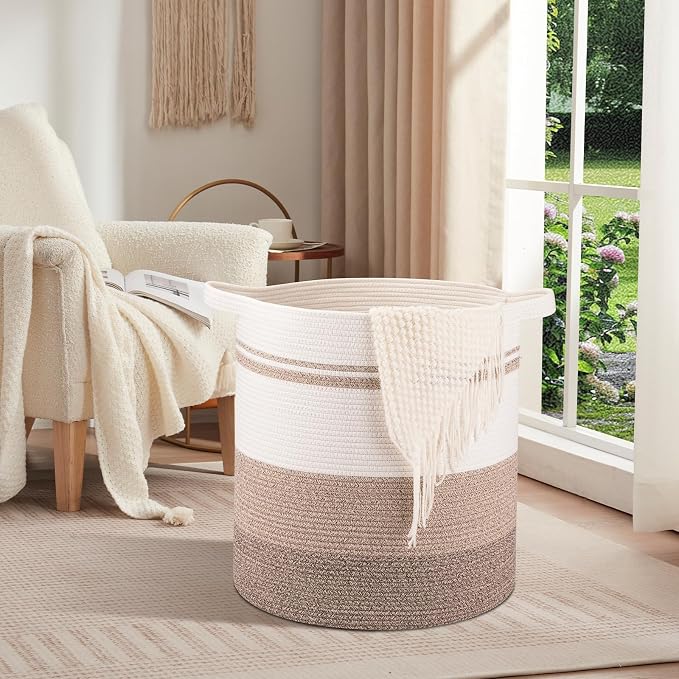 OIAHOMY 100L Laundry Hamper - Storage Basket with Handles, Decorative Woven Basket for Living Room, Toys Bin, Pillows, Blankets, Clothes - 19x21in - Gradient Yellow