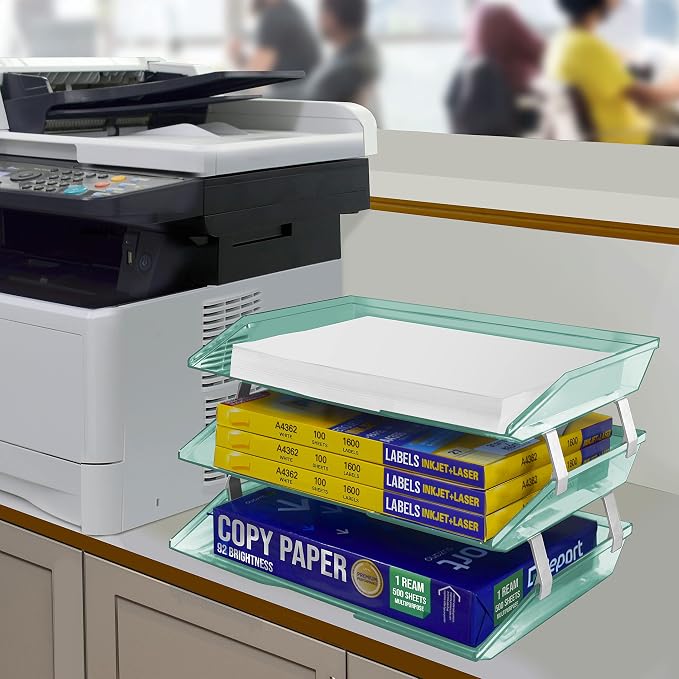Acrimet Facility 3 Tier Letter Tray, Side Load, Letter Size/A4, Desktop File Organizer, Plastic (Clear Green Color)