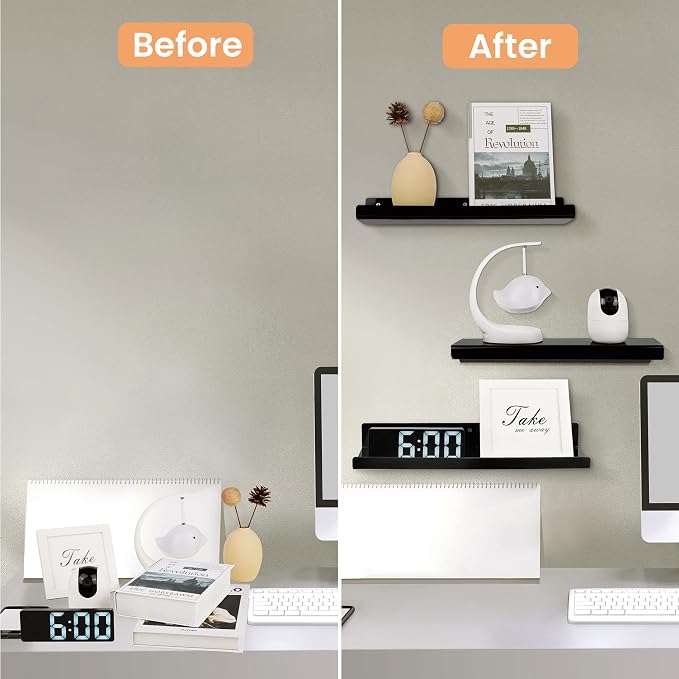 upsimples 4 Pcs 15" Acrylic Shelves for Wall Organize and Display, Black | Cute Floating Shelf for Perfume, Skincare, Nail Polish, Wall Organizer for Bedroom, Living Room, Playroom, Room Décor