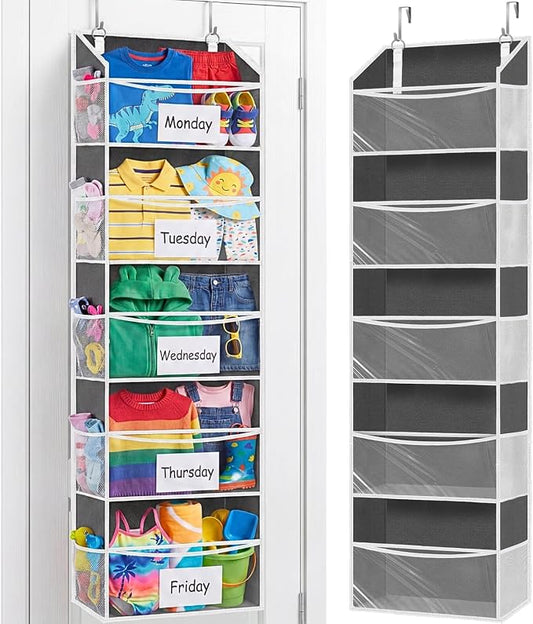 Ofiray-home Over Door Organizer with 5 Large Pockets | 5 Transparent Front Pockets & 10 Mesh Side Pockets, 50 lbs Weight Capacity Hanging Storage for Toys, Shoes, Diapers, Pantry