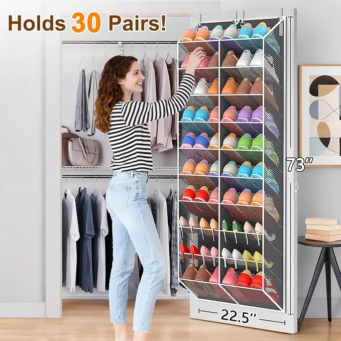 UVIAHOMI Over the Door Shoe Organizer for 30 Pairs, 10-Tier, Dark Grey