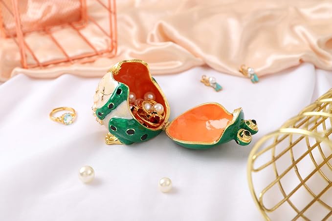 QIFU Hand Painted Enameled Frog Style Decorative Hinged Jewelry Trinket Box Unique Gift for Family