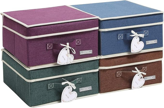YueYue Foldable Fabric Closet Organizer Bins Box Storage - 4 Pack 12.4 X 12 X 6.7 Inch Storage Bins With Lids 4 Dark Color Boxes - Bins Storage Box Cloth Basket Pack Lid