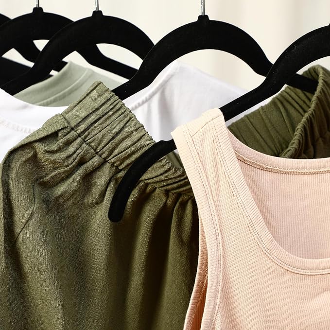 DoubleFill 50 Pack Velvet Hangers Non-Slip Shirt Clothes Hangers 360° Swivel Hook Slim Flocked Coat Hanger Heavy Duty Space Saving Felt Hanger for Women Men Pants Jackets Dress(Black)