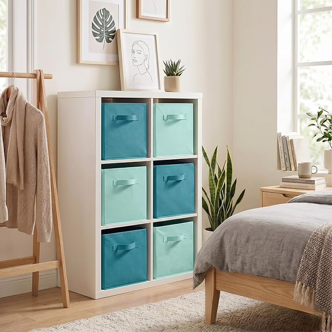 ShellKingdom Storage Bins, Foldable Fabric Storage Cubes And Cloth Storage Organizer For Closet And Toys, 6 Pack (Mint Green+Forest Green)