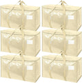 TICONN 6 Pack Extra Large Moving Bags Heavy Duty with Zippers & Carrying Handles, Durable Storage Bags Moving Boxes for Closet Organizers and Storage (6 Pack, Cream)