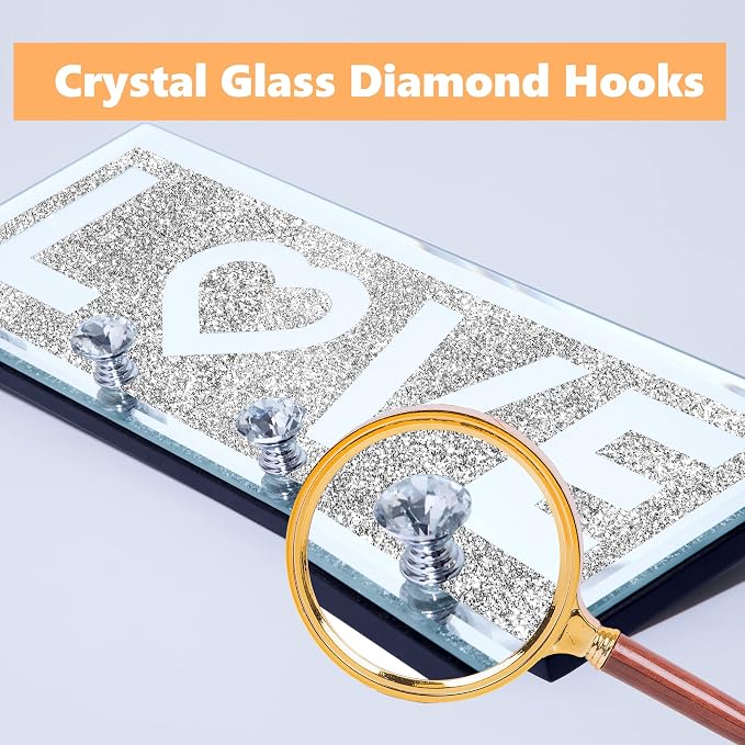 SHYFOY Mirrored Key Holder for Wall Decorative Love Letter Sign Plaque Key Hanger for Decor, Glitter Key Rack Wall Hanger with 4 Crystal Hooks for Entryway Front Door Key Hanging