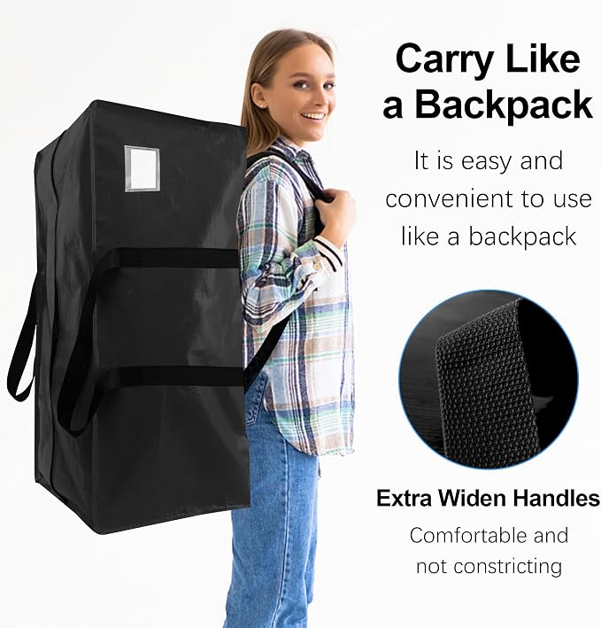 VELVETSURE 12 Pack Heavy Duty Extra Large Moving Bags W/Backpack Straps - Strong Handles & Zippers, Storage Totes For Space Saving, Fold Flat, Alternative to Moving Box and Storage Bin, Black