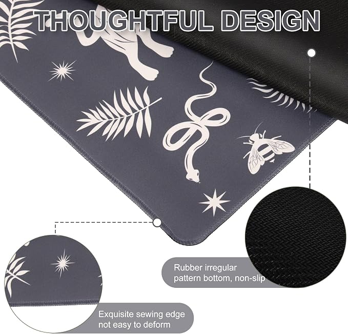 L-SPOUTTO Black Desk Mat for Keyboard and Mouse,Boho XXL Gaming Mouse Pad | Mystical Animals Large 35.4x15.7in Non-Slip Rubber Base Keyboard Pad Desktop Mat for Laptop Computer Work Home Office