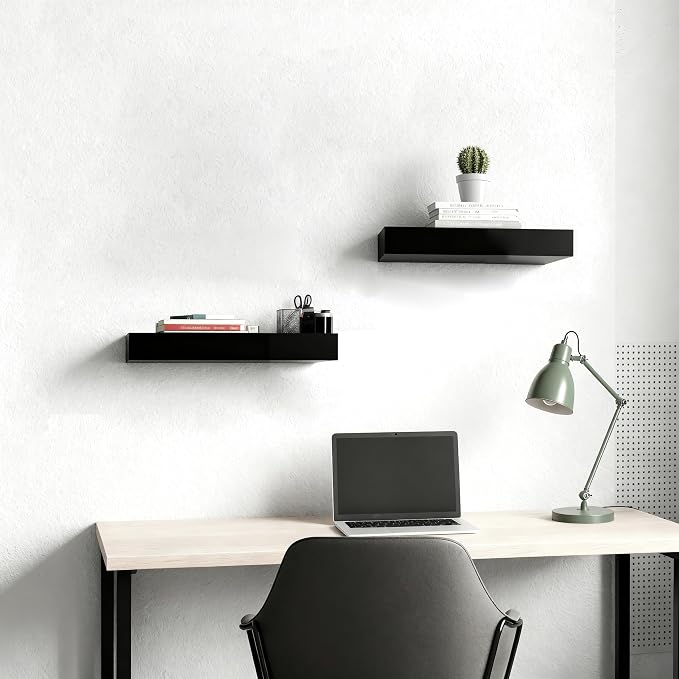 Floating Shelves for Wall,Over The Toilet Storage Cabinet-Set of 2 Black 16 Inch.Wall Shelves for Bathroom,Bedroom,Living Room,Kitchen-Modern Helf Display Organizer&Decor(Black,2pc)