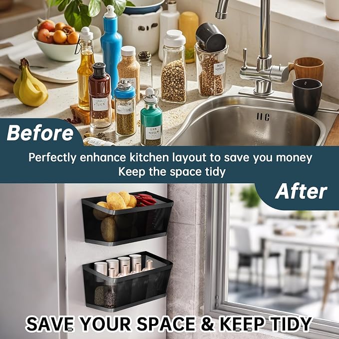 2Pcs Magnetic Spice Rack for Fridge Magnet Hanging Basket Holder for Seasonings Fruit Vegetables Coffee Beans Magnetic Organizer Shelf, Kitchen Refrigerator Organizers