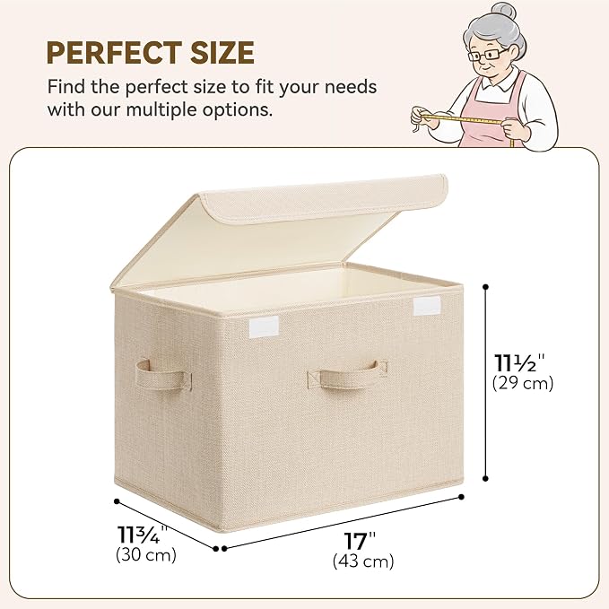GRANNY SAYS Closet Storage Bins, Decorative Storage Boxes with Lids, Clothes Organizing Bins, Lidded Baskets for Toys, Clothing, Extra Large, Khaki, 2-Pack