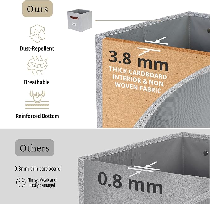 DECOMOMO Storage Bins, Storage Baskets for Shelves | 13" x 15" x 13" Storage Cube Bins with Labels for Organizing Shelves (Kallax, 4pcs, Light Texture Grey)