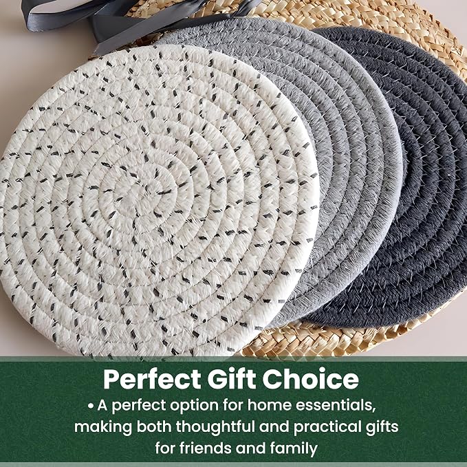10 Inch Trivets for Hot Dishes, Hot Pots and Pans, 5 Pcs | Comes with Storage Basket, Extra Large Thick Heat Resistant, Large Coaster, Hot Pads, Pot Holders for Countertop