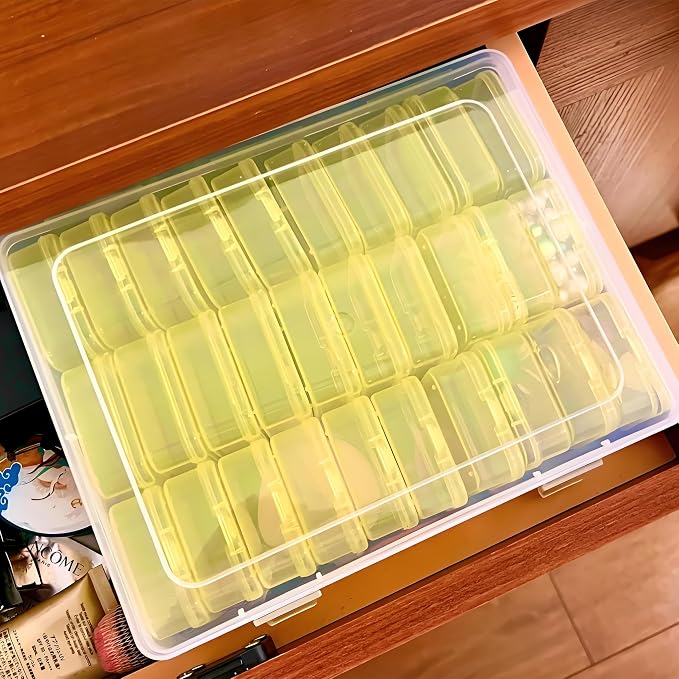 Yellow plastic box-Bead Organizer Box-31 Pcs Small Clear Plastic Bead Storage Containers Craft Storage Box with Hinged Lid, 1sheet Labels, Mini Box for Jewelry Making, Crafts, Small Parts