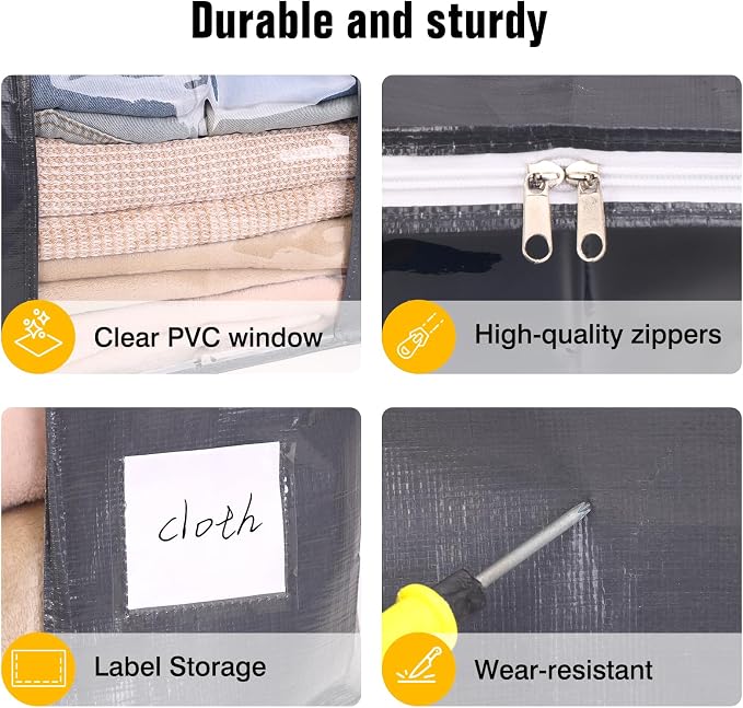 Blanket Storage Bags 6 Pack 60L Clothes Closet Organizer Containers PE