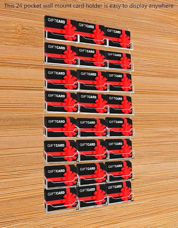 Marketing Holders Hanging Business Card Holder Clear on Clear Acrylic 24 Pockets for 3.5" x 2" Cards Space Saving Organizer with Hardware and Pre Drilled Holes for Real Estate Agents and Offices