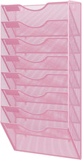 EasyPAG 8 Pocket Mesh Wall File Organizer, Hanging Paper Folder Holder with Classify Label, Vertical Wall Mount Mail Organizer for Office Home Classroom, Pink