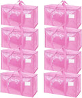 TICONN 8 Pack Extra Large Moving Bags Heavy Duty with Zippers & Carrying Handles, Durable Storage Bags Moving Boxes for Closet Organizers and Storage (8 Pack, Pink)