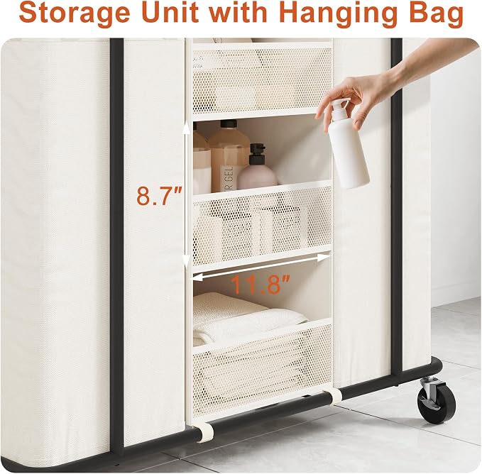 WOWLIVE Laundry Sorter 2 Section, 200L Rolling Laundry Hamper with Wheels | Laundry Cart with Steel Frame, Laundry Basket with Hanging and Removable Bag, Storage Unit Basket Organizer for Dorm, Beige