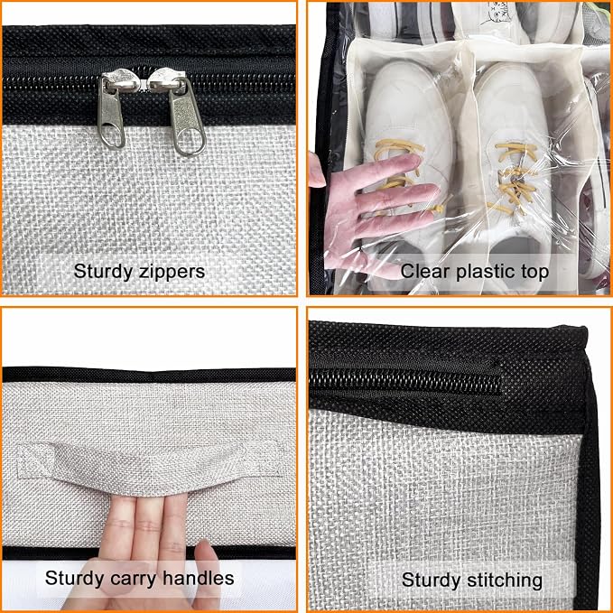 homyfort Shoe Storage Organizer Under Bed, 2 Pack Fits 32 Pairs, Extra Large Shoe Container, Breathable Fabric Underbed Storage for Sneakers, Slippers, Closet, Grey