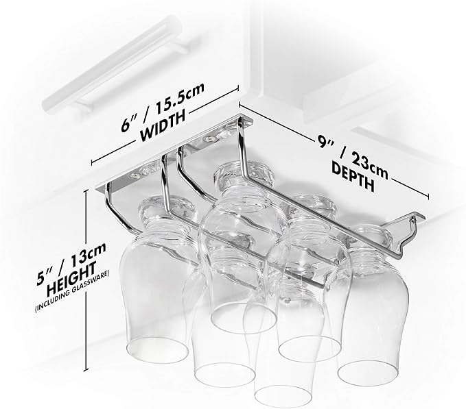 CairnCradle Whiskey Glass Rack - Under Cabinet Whisky Tasting Glasses Holder Storage Hanger Metal Organizer for Bar Kitchen (2 Across x 3 Deep, Polished Stainless)