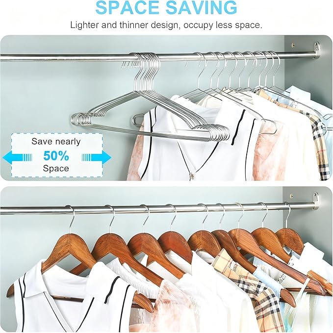 Seropy Clothes Hangers 50 Pack Coat Hangers Wire Hanger Bulk Metal Hanger Non Slip Heavy Duty Clothing Hangars Space Saving Thin Hangars Stainless Steel Hangar for Clothes, 16.5 Inch