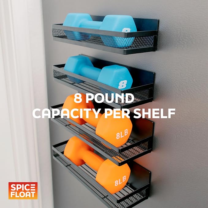 Houseify SPICE FLOAT Magnetic Spice Organizer Racks - 4 Premium Metal Racks + 1 Hanging Hook Bar Kitchen Shelf - Seasoning Organizer For Kitchen Appliances (3.94" x 12.2" x 3.15")