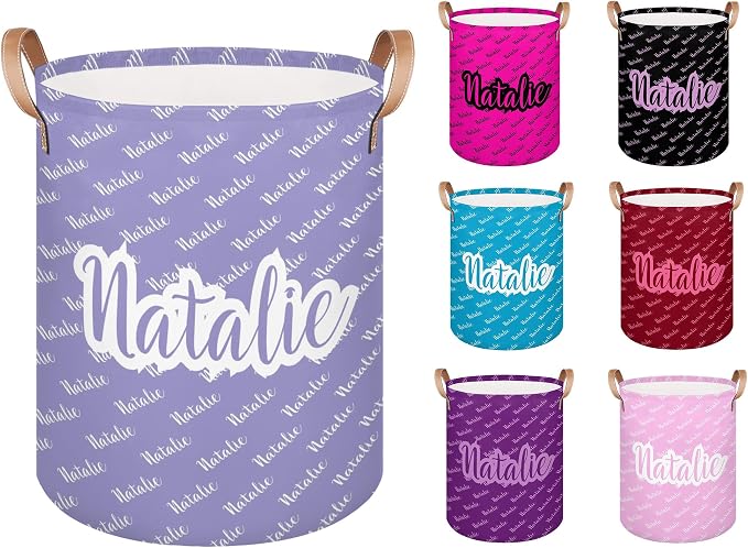 Personalized Laundry Basket, Custom Gift Laundry Hamper, Collapsible Nursery Waterproof Laundry Baskets, Dirty Clothes Toy Hamper with Handles Purple Name