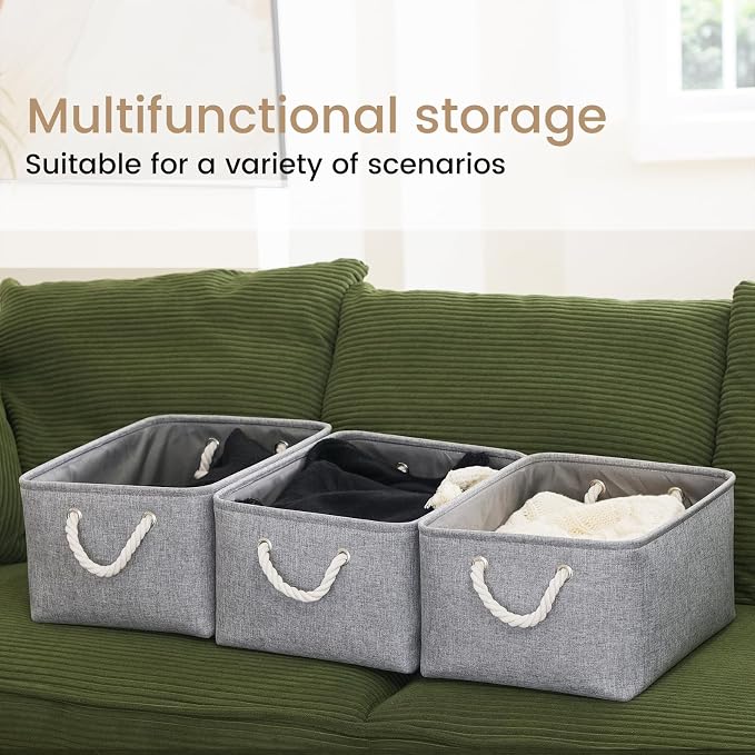 Large Storage Baskets- 15.7x11.8x8.26 inch Storage Bins for Shelves and Closet Organizing, Foldable Fabric Bin for Home Organization Clothes and Laundry (3-Pack, Gray)