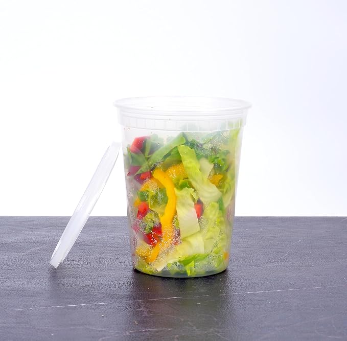 EDI [32 OZ, 20 Sets] Plastic Deli Food Storage Containers with Airtight Lids | Microwave-, Freezer-, Dishwasher-Safe | BPA Free | Heavy-Duty | Meal Prep | Leakproof | Recyclable