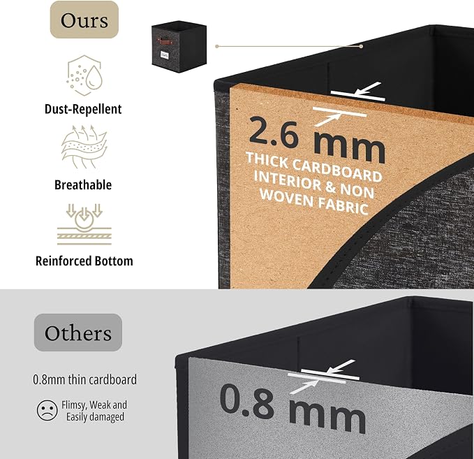 DECOMOMO Storage Bins, Cube Storage Bin with Labels | 10.5" x 11" Fabric Storage Cubes for Shelves (6pcs, Black Pattern)