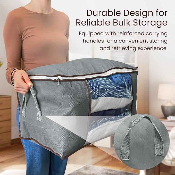 Reli. 60L Foldable Storage Containers for Blankets, Clothes & Organization (3 Pack) | Sturdy Under Bed Bags with Zipper