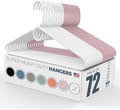 Super Heavy Duty Clothes Hangers 50+ Pack (72 Count) – Made in the USA - 10lb Capacity, Thick Plastic Hangers for Pants, Coats, Jackets, Jeans and Adult Clothing – White & Pink