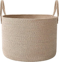 JMvicyroam 115L Extra Large Blanket Basket for Living Room - Woven Cotton Rope Laundry Hamper with Reinforced Handles - Storage Bin for Pillows, Comforters & Toys - Machine Washable,Oatmeal