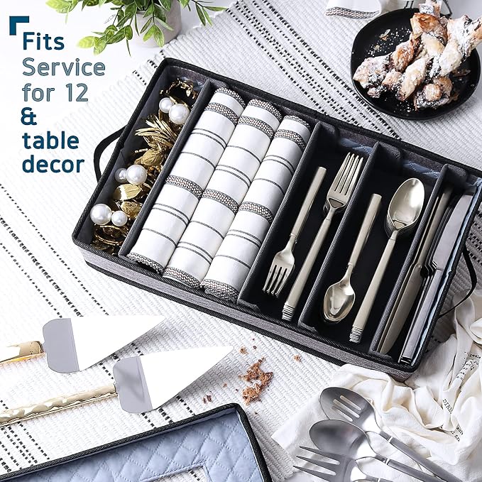 China Storage Containers Hard Shell, 8 Piece Flatware & Utensil with Mug Storage, Wine Glass 4 Dish Platter Case, Padded Dinnerware Containers, (sb-hds-09)