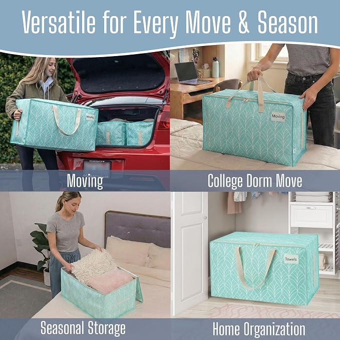 VENO 8 Pack Extra Large Heavy Duty Moving Bags with Wide Opening & Reinforced Handles, Reusable Storage Tote Bags with Strong Zippers for Clothes, College Dorm Essentials & Moving Supplies