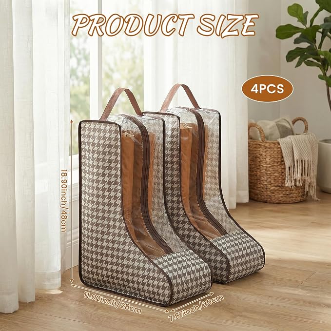 4 Pack Boot Storage Organizer Tall Boots, Brown Portable Travel Shoe Bag， Waterproof Boot Bags for Cowboy Boots Storage, Portable Dust Proof Shoes Bag for Organizer Packing, Travel and Daily Use